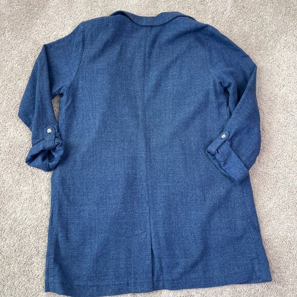 J Jill Blazer Womens S Blue Chambray Open Front Longline Jacket Artsy Oversized - Picture 10 of 10